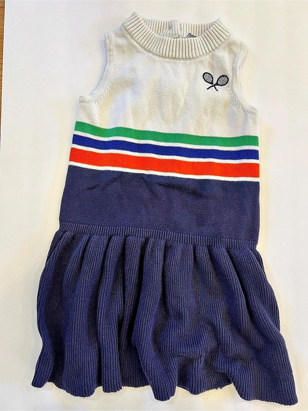 Janie and Jack White Navy Sleeveless Stripe Tennis Dress Girls 4